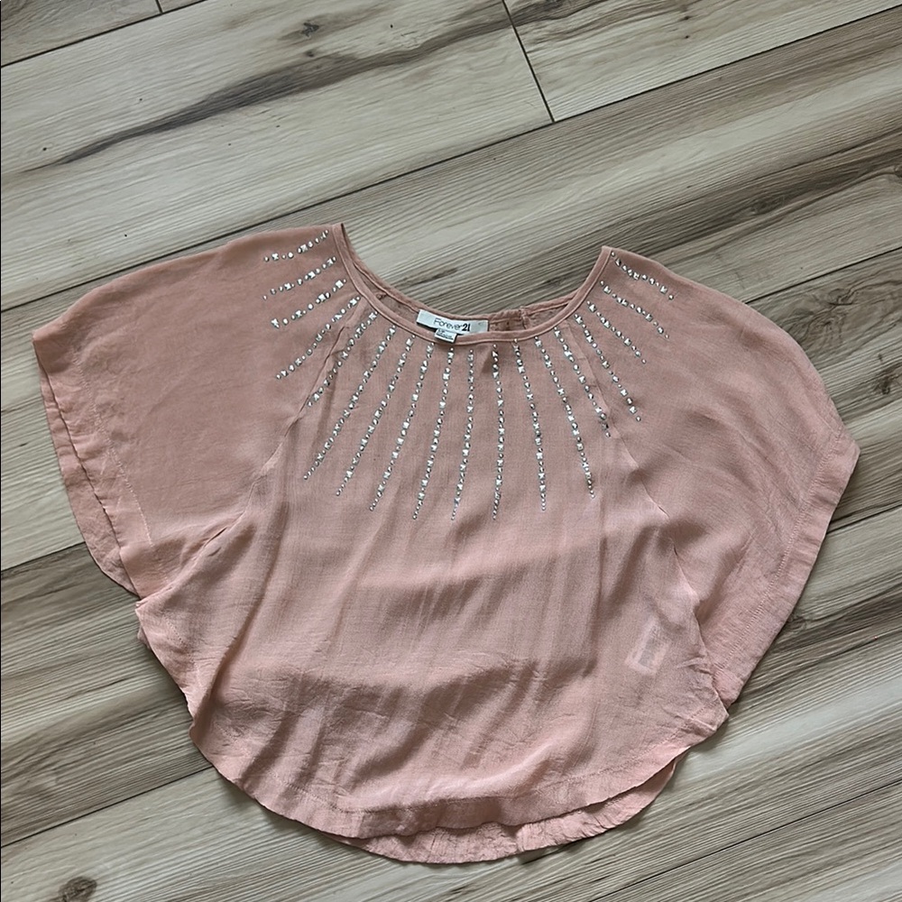 Forever 21  Dusty Pink Flutter Sleeve Blouse with Embellishments